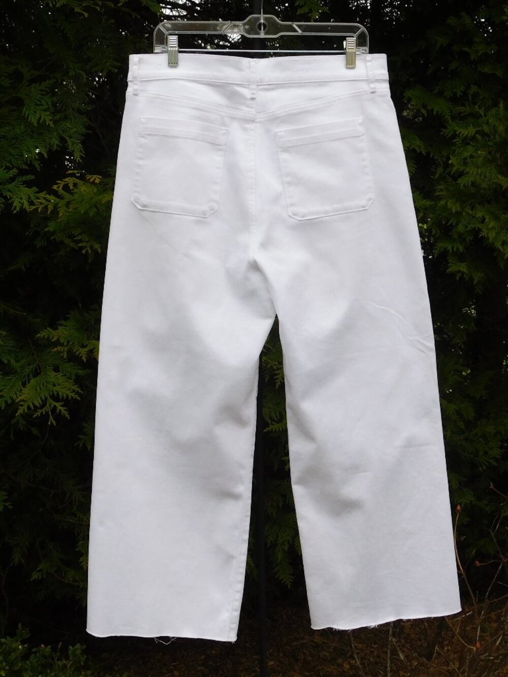 Loft High-Rise Wide Leg Crop White Jeans with Unfinished Hem - Picture 3 of 3